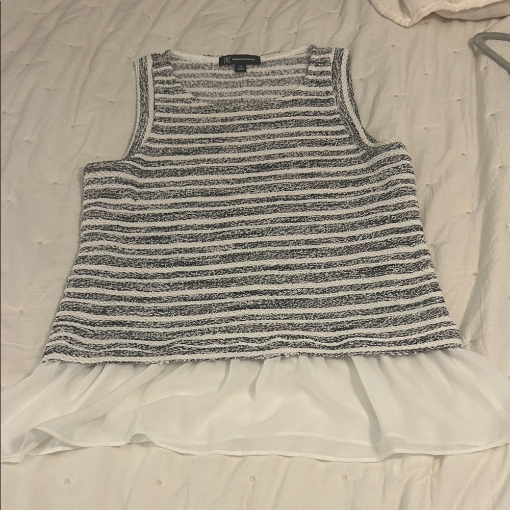 INC International Concepts.             Striped Sleeveless Top with Chiffon Hem